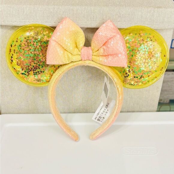 Disney Parks Shanghai Disneyland yellow glitter Minnie Mouse Ears headband